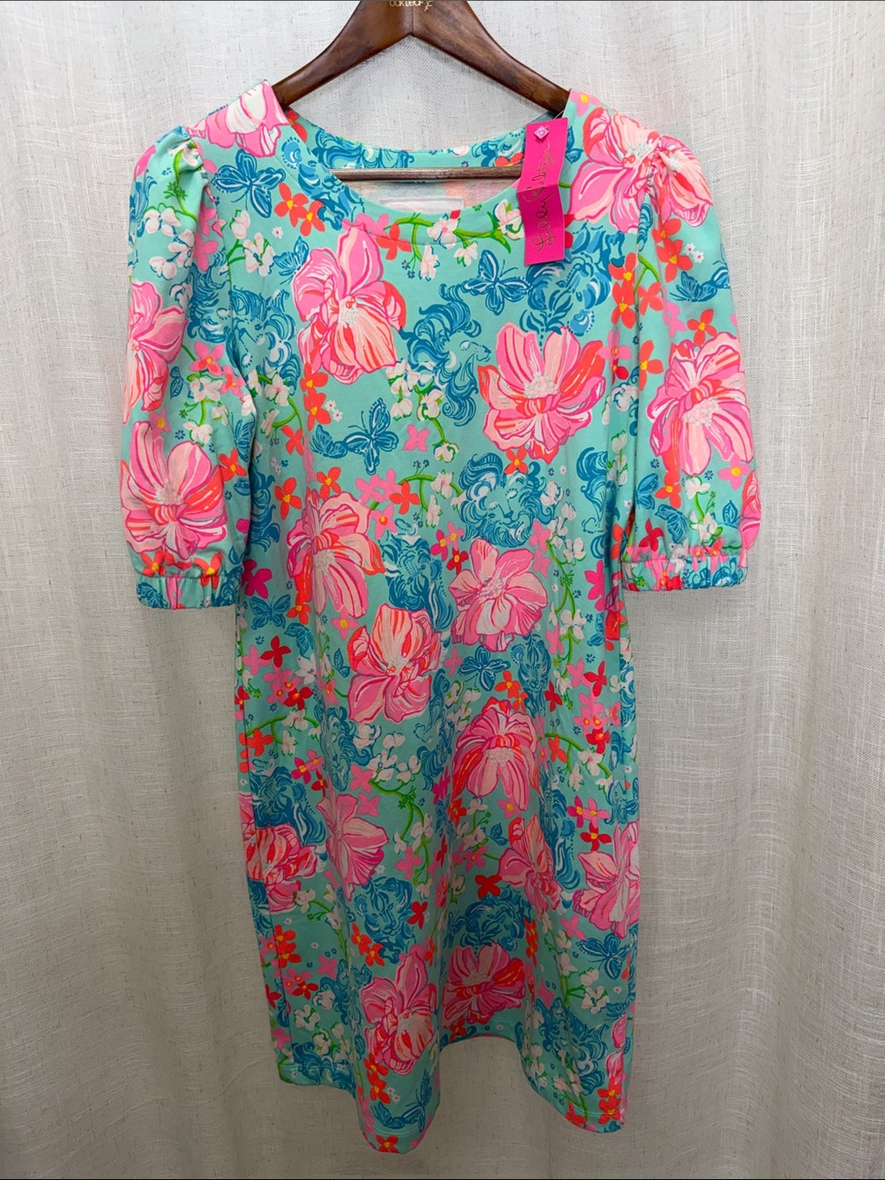 Lilly Pulitzer Luscious Lions Floral Puff-Sleeve Dress Size Large Brand New